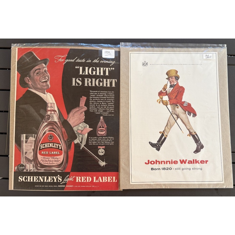 1930s & 1960s Alcohol Advertisements Schenley's & Johnnie Walker 1960‎ London